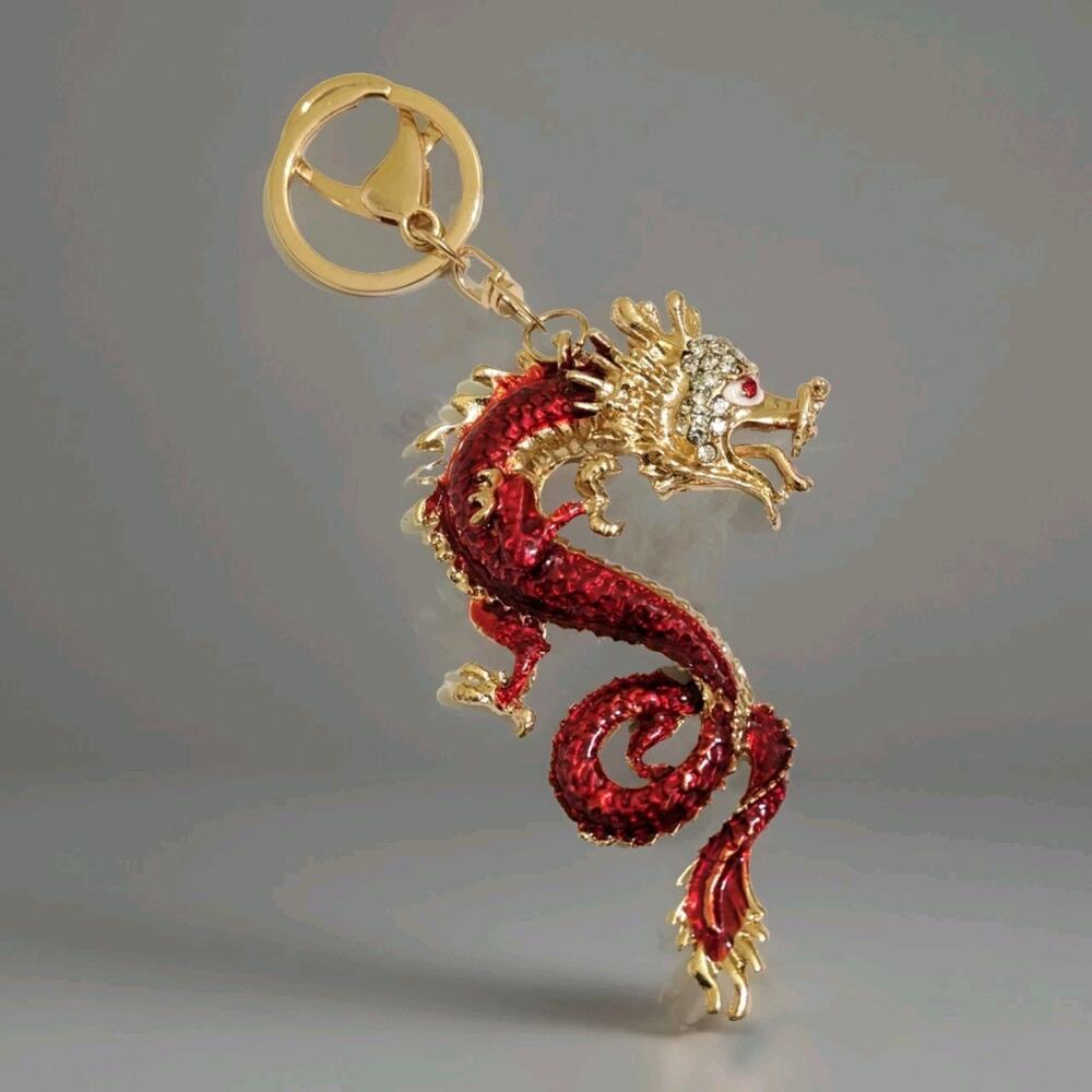 Large Dragon 3D Keychain Crystal Bling Bling Rhinestone Keyring Handbag Charm